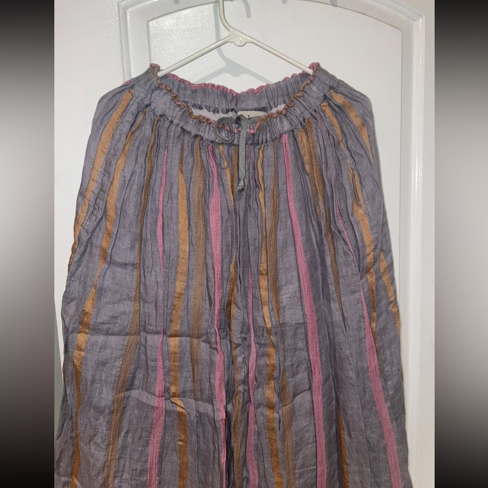 New! Ichi Antiquites Linen Striped Drawstring Adjustable Skirt 🩶 Onesize  XS-XL - Picture 7 of 11